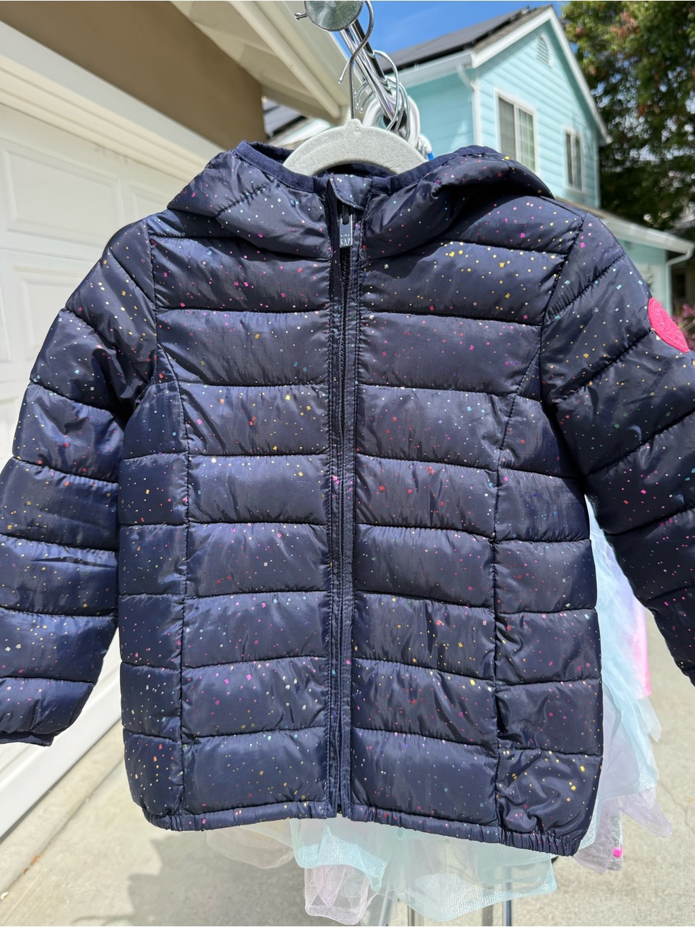 Girls' Navy Sparkle Puffer Jacket with Hood